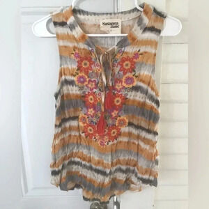 Savanna Jane floral embroidered yellow sleeveless top small G46